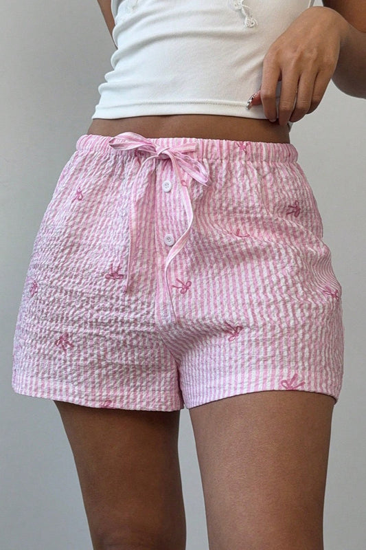 Casual Pink Stripe Wide Leg Shorts