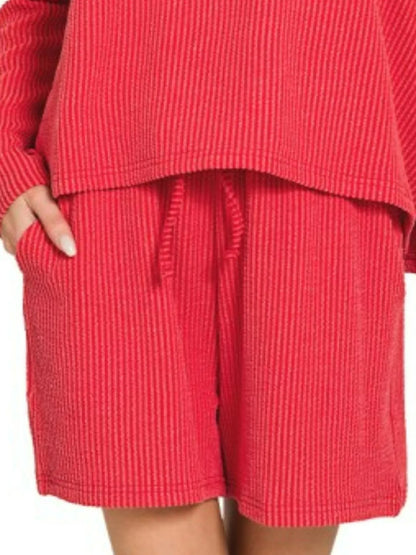 Hazel Blues® |  Zenana Corded Rib Long Sleeve Tee and Shorts Set