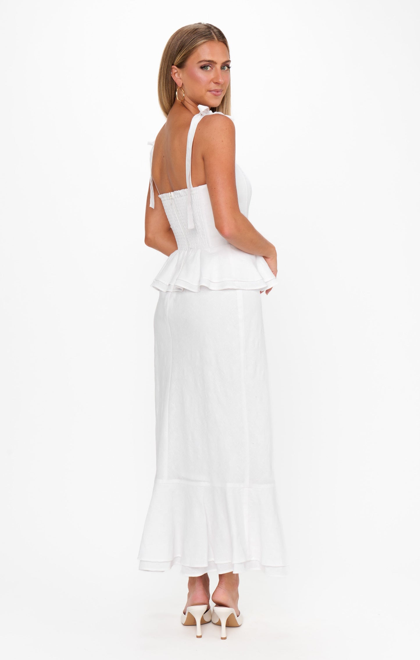 Pauline Peplum Dress ~ White
