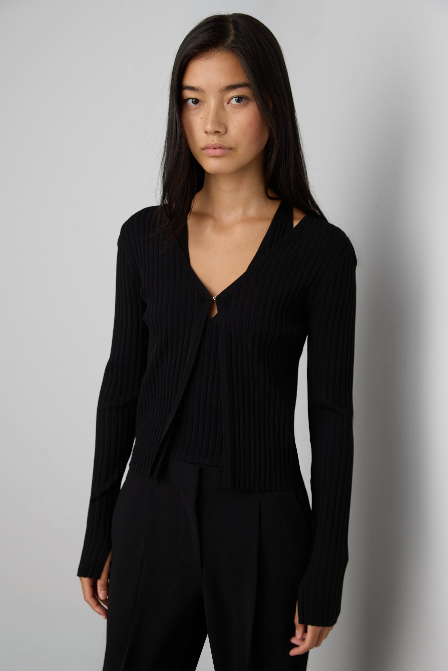 LAYERED EFFECT HALTER CARDIGAN
