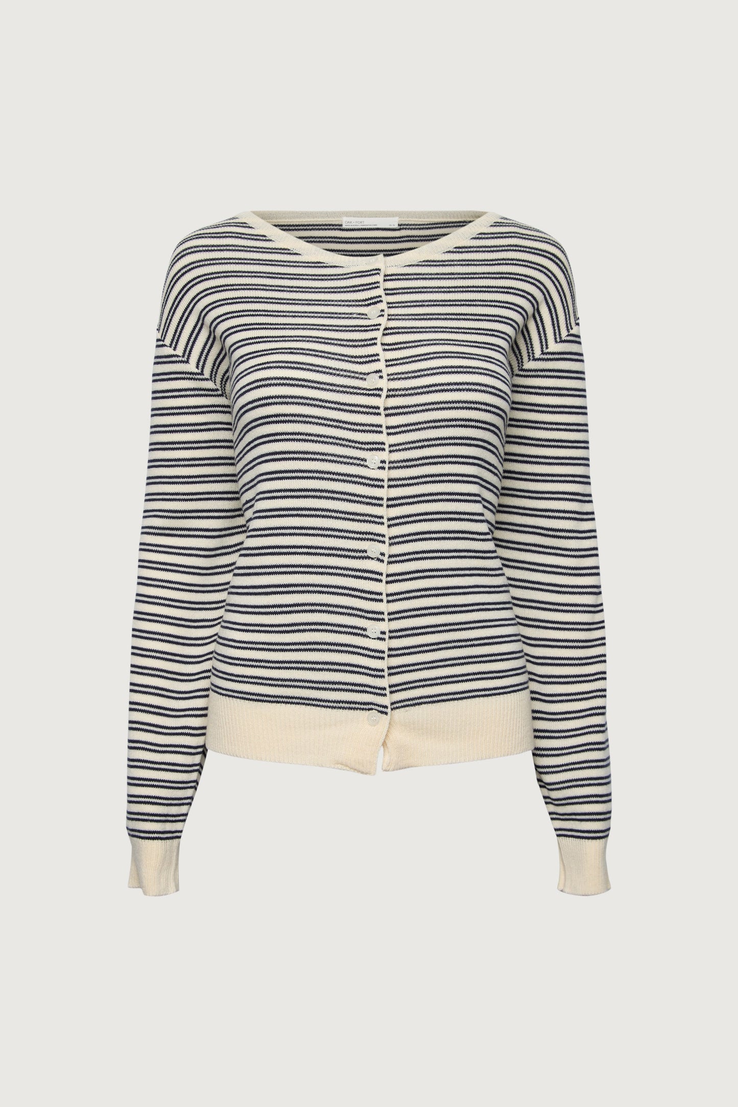 STRIPED ROUND NECK BUTTON UP CARDIGAN