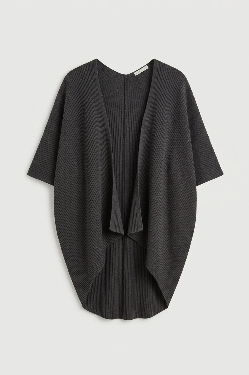 DRAPED OPEN FRONT RIBBED CARDIGAN