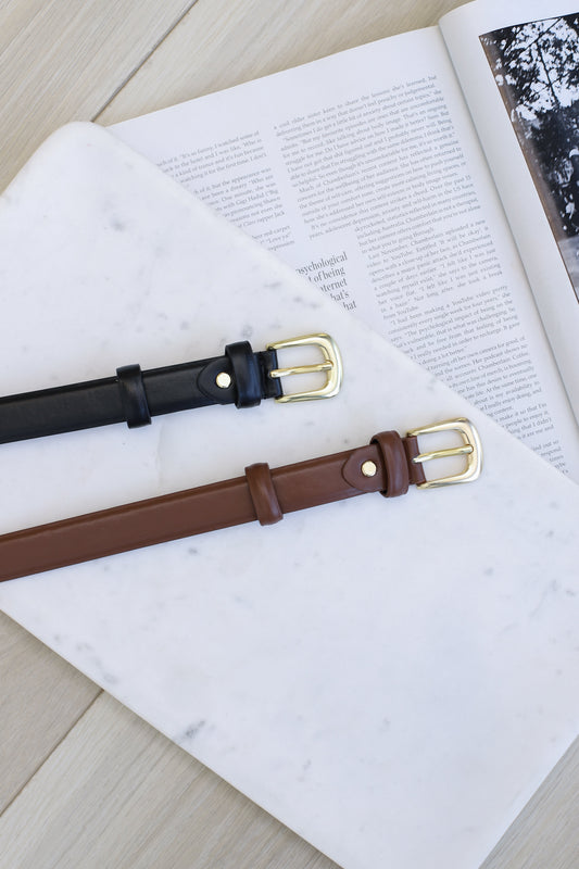 Cruz PU Leather Gold Buckle Thin Belt Set - Black/Brown