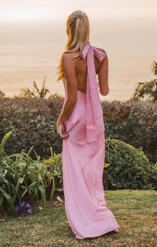 Lisa Maxi Dress ~ Light Pink Luxe Satin