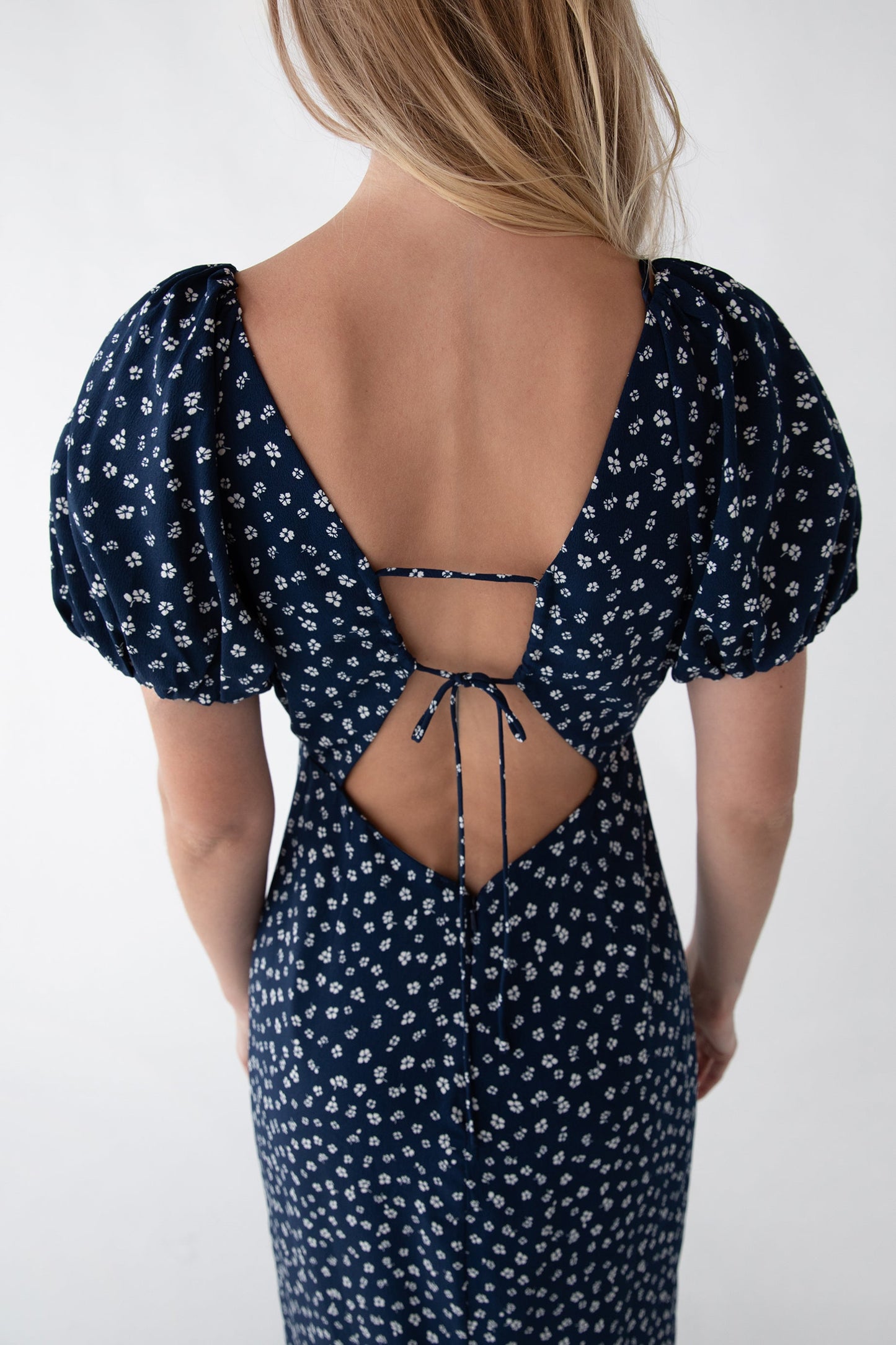PUFF SLEEVE FLORAL MIDI DRESS