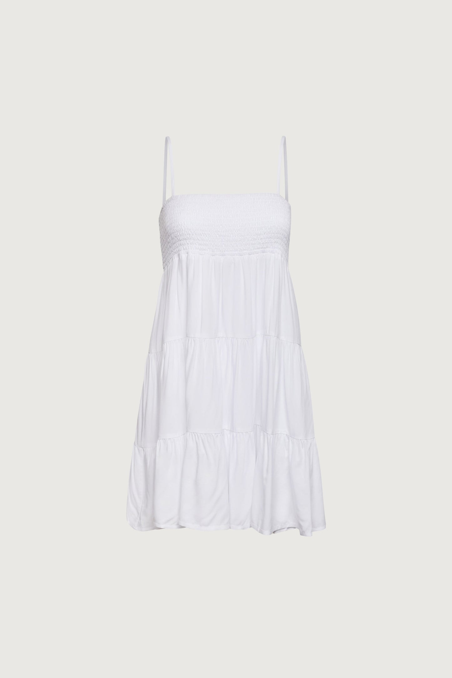 SMOCKED TIERED MINI DRESS