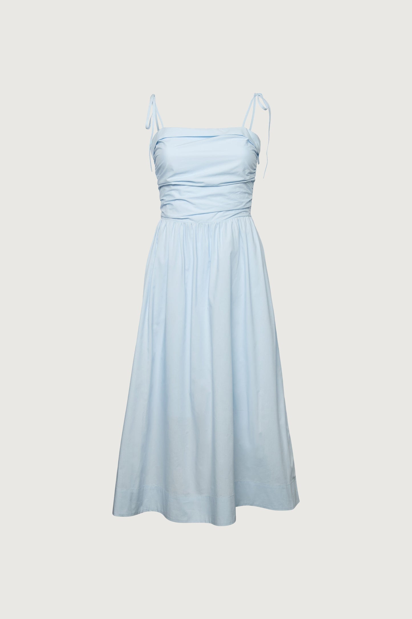 COTTON POPLIN SQUARE NECK MIDI DRESS