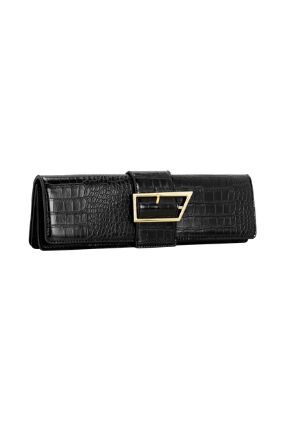 Jessica Faux Leather Crocodile Clutch - Black