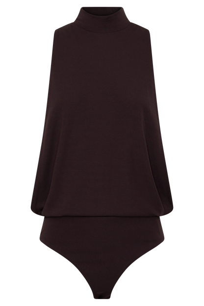 Laurelle Sleeveless Modal Draped Bodysuit - Chocolate
