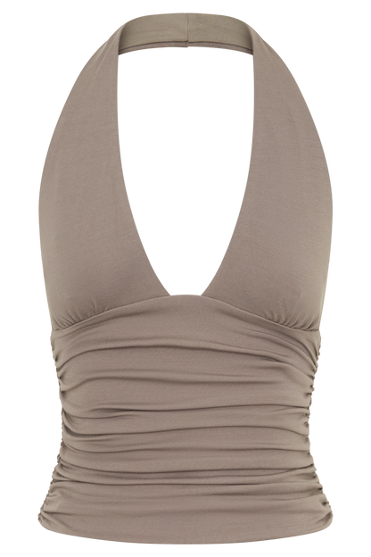 Peregrine Modal Gathered Halter Top - Neutral