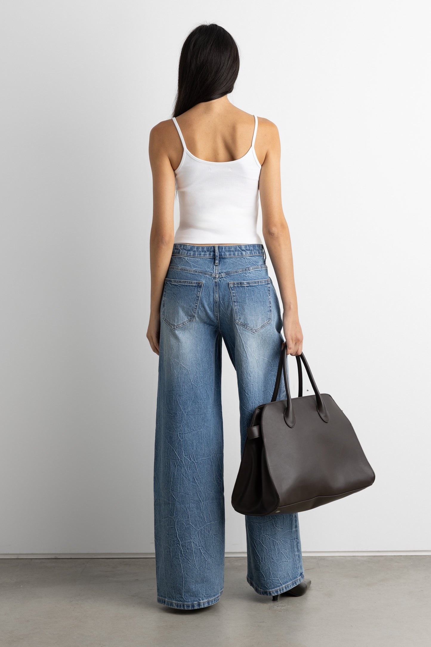 CREASED EFFECT WIDE LEG JEAN