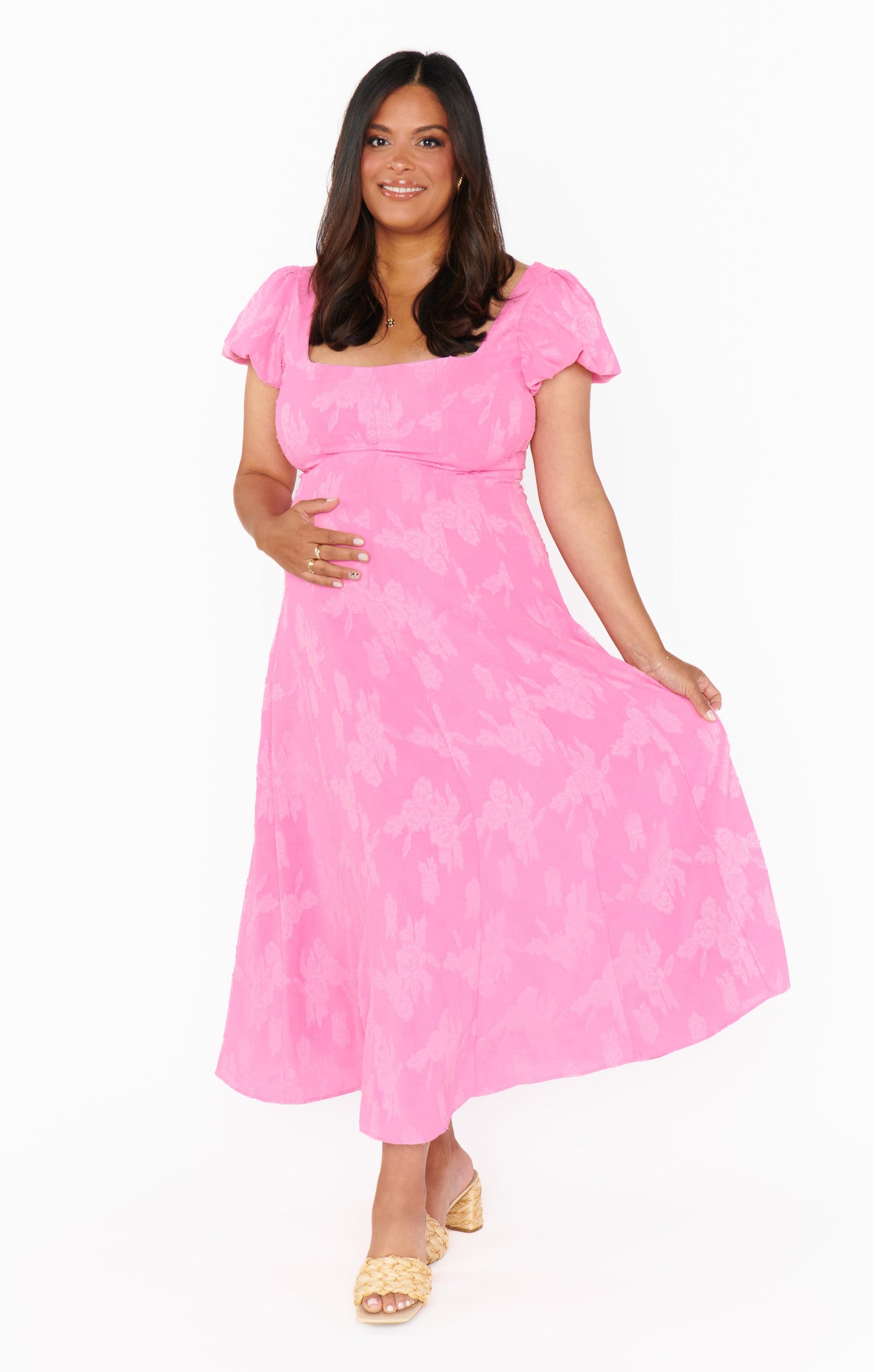 Mia Midi Dress ~ Pink Clip Floral