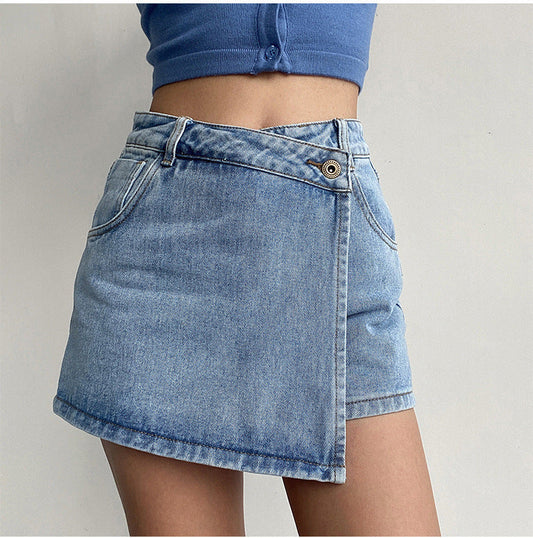 Two In One High Waist A Line Denim Shorts