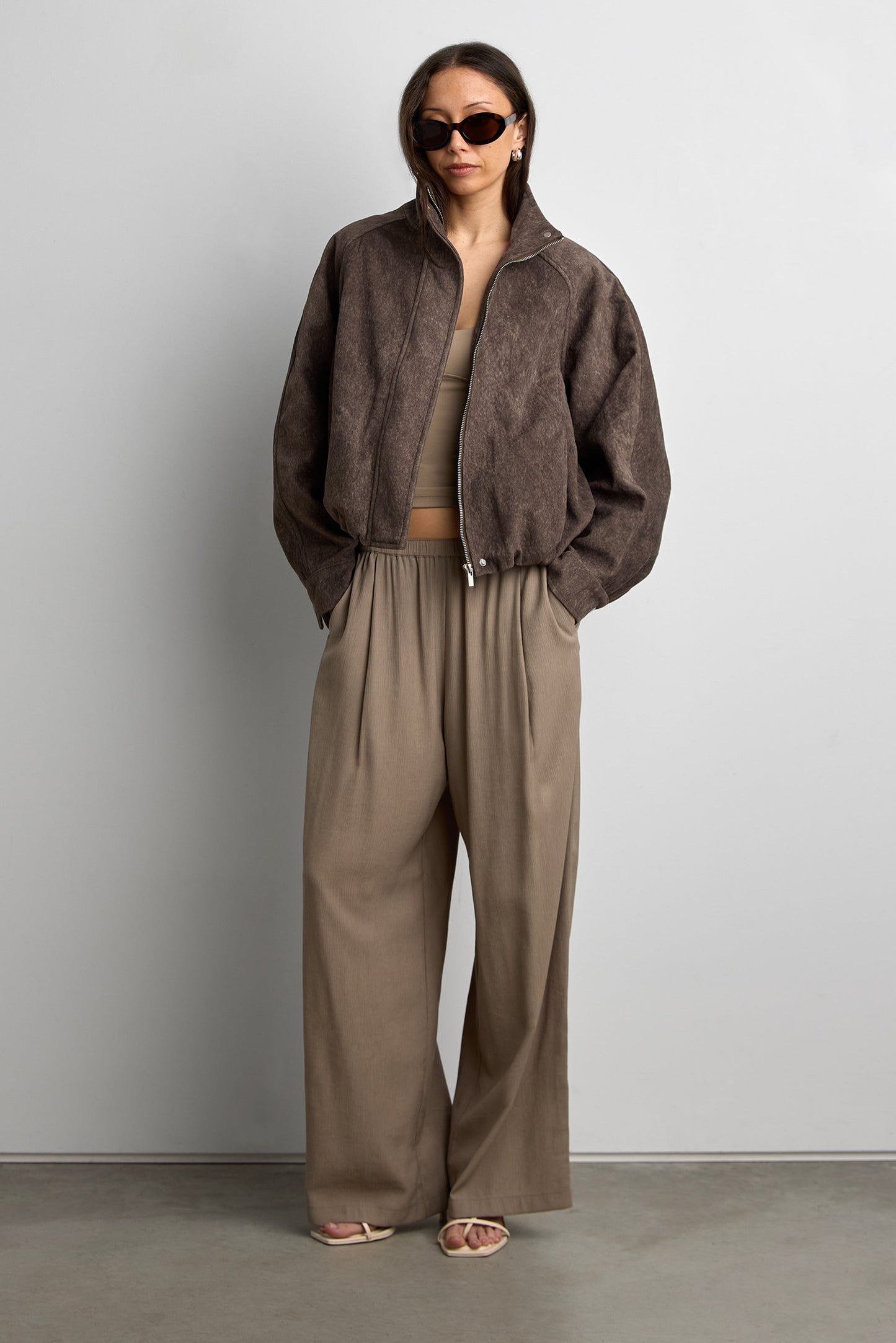 CROPPED TEXTURED FUNNEL NECK JACKET