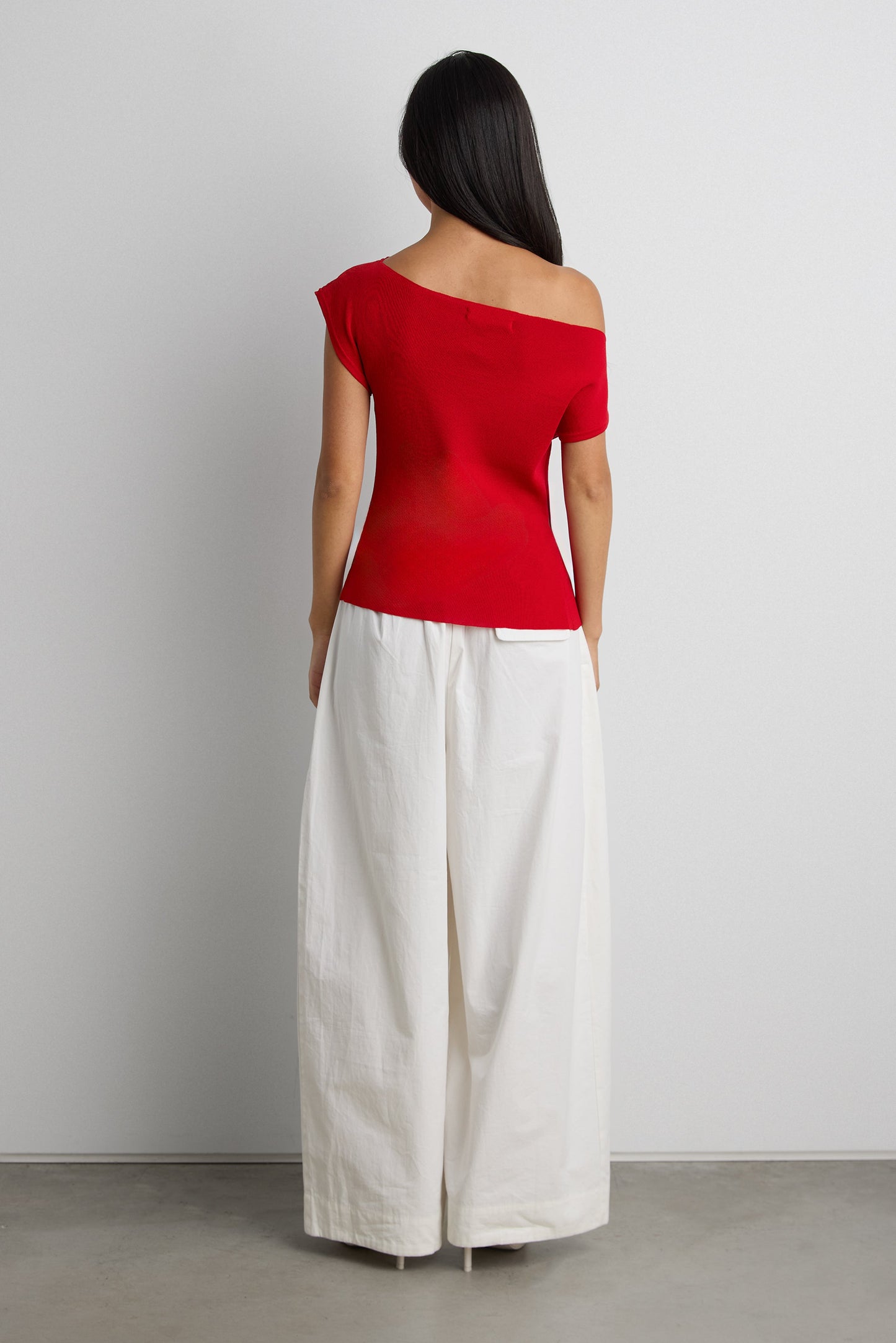 ASYMMETRICAL OFF THE SHOULDER CAP SLEEVE SWEATER