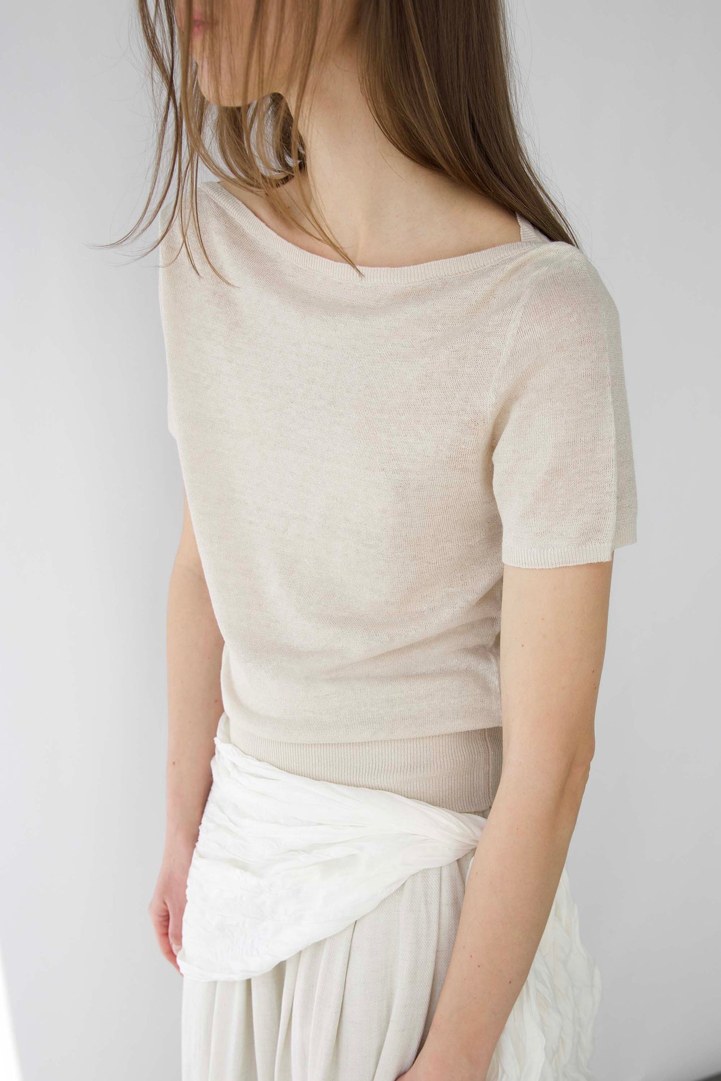 LINEN BLEND SHORT SLEEVE SWEATER