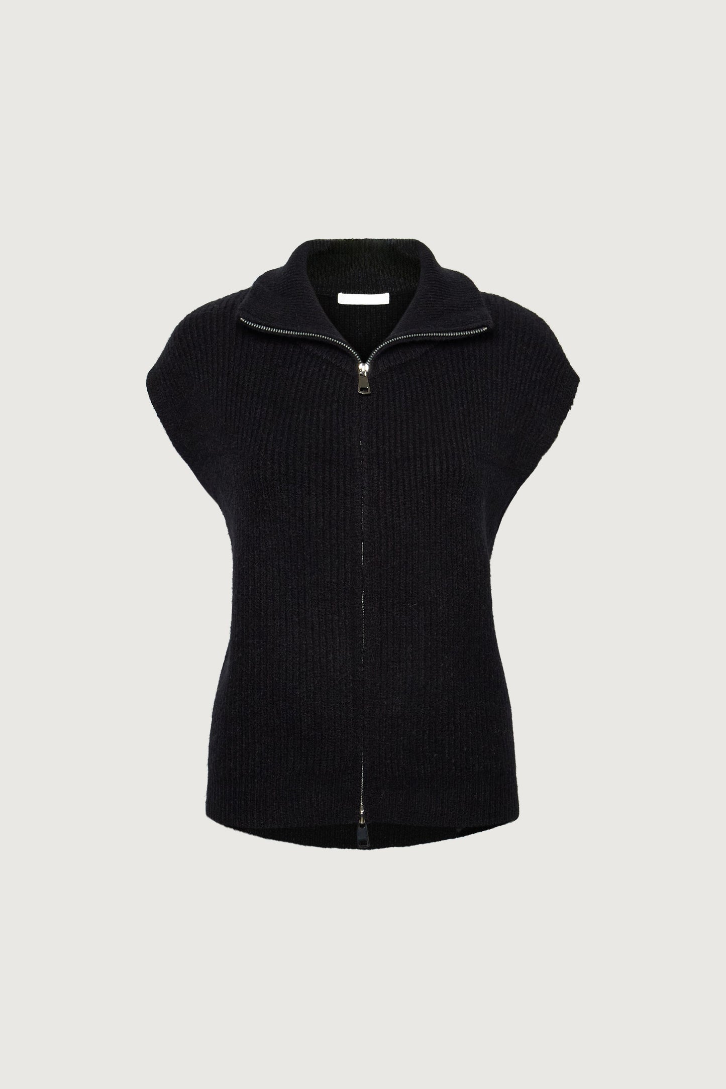 RIBBED KNIT MOCK NECK ZIP-UP SWEATER VEST