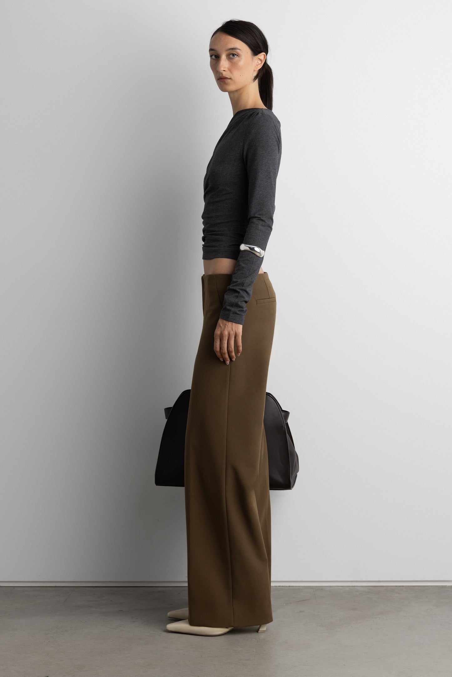 RUCHED ASYMMETRICAL LONG SLEEVE TOP