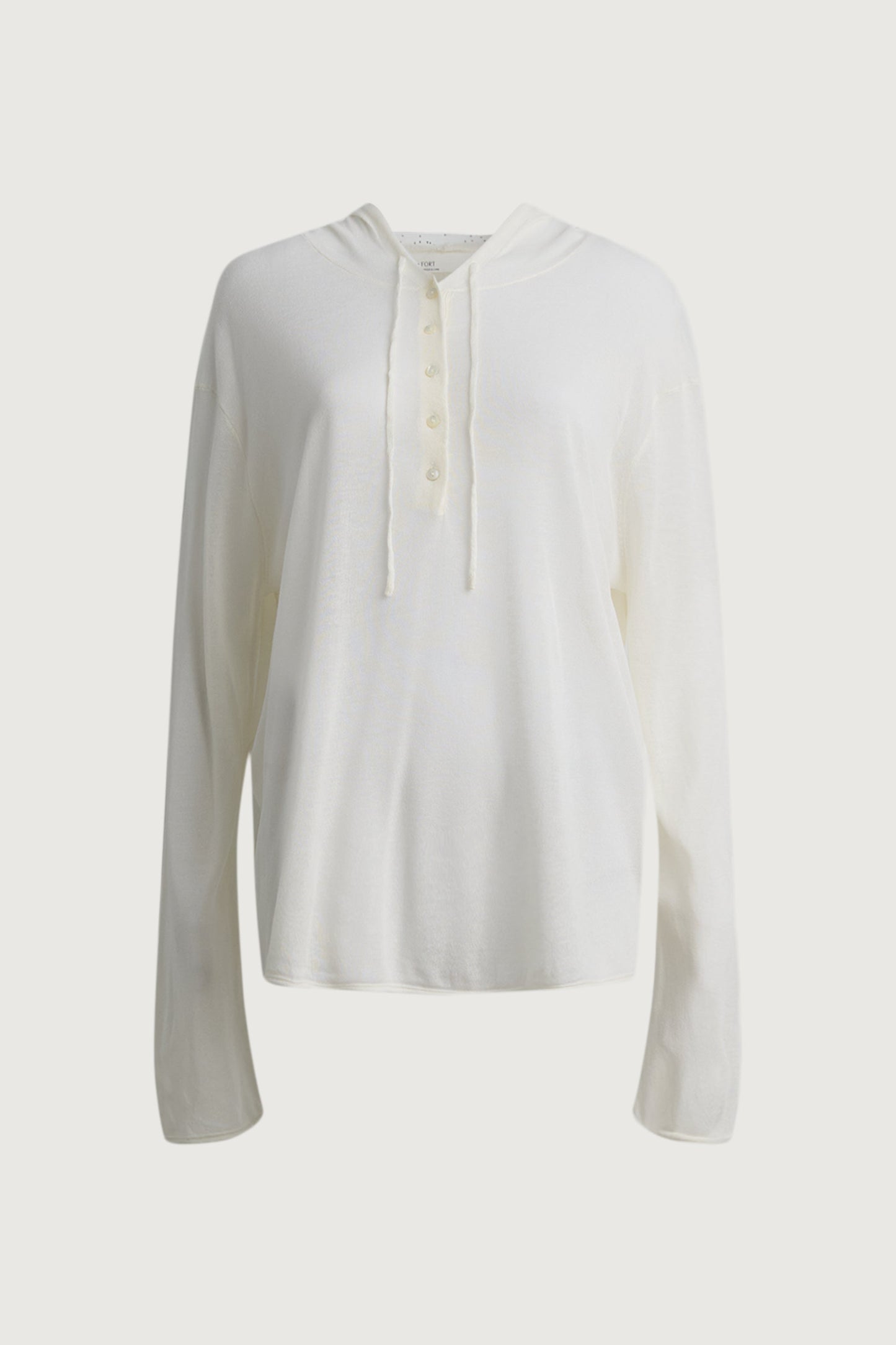 SHEER LINEN BLEND HOODIE WITH BUTTON FRONT