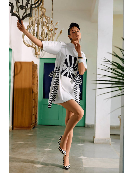 Abstract White Tunic Dress