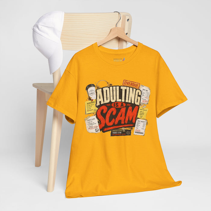 Adulting Is a Scam T-Shirt — Funny Retro Graphic Tee for Young Adults