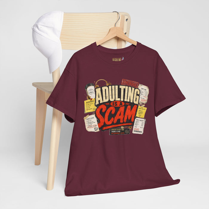 Adulting Is a Scam T-Shirt — Funny Retro Graphic Tee for Young Adults