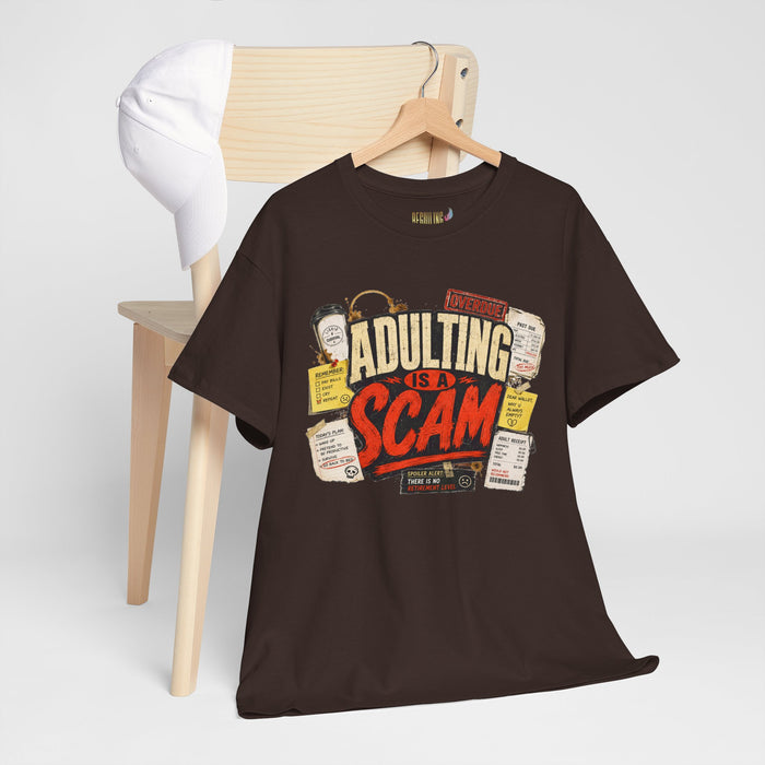Adulting Is a Scam T-Shirt — Funny Retro Graphic Tee for Young Adults