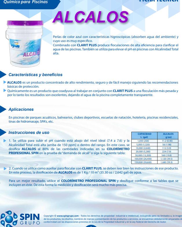 ALCALOS - para subir pH de piscinas - 5 kg