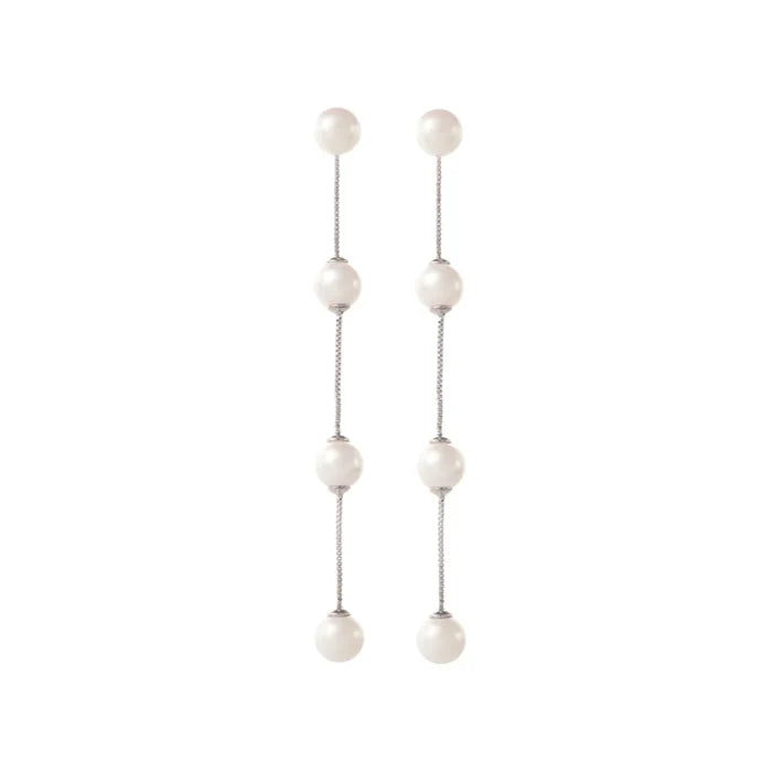 Amélie George IMOGEN - LONG PEARL CHAIN WEDDING EARRINGS - SILVER