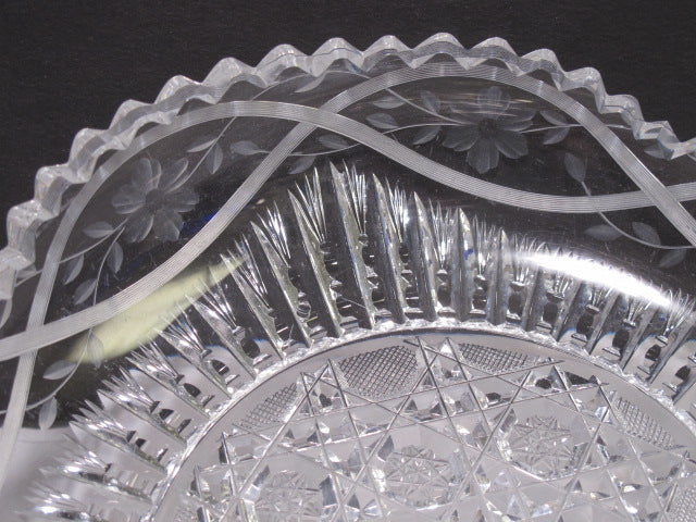 American Brilliant Period Cut Glass Signed P&B low bowl  Antique