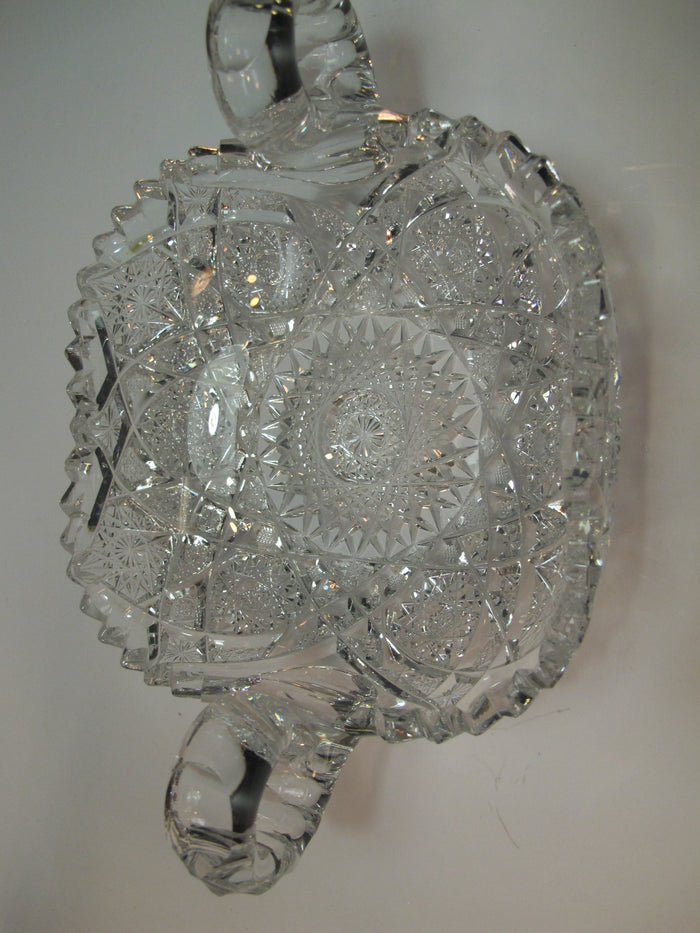 American Brilliant Period hand Cut Glass 2 handled dish