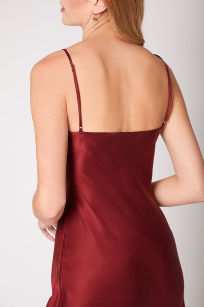 60s Silk Cowl Mini Slip Dress - Red Wine