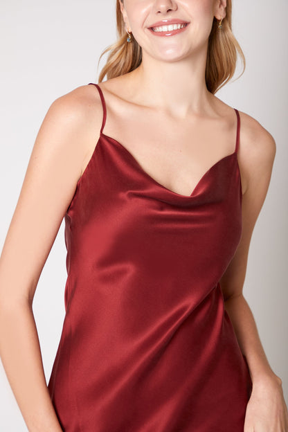 60s Silk Cowl Mini Slip Dress - Red Wine