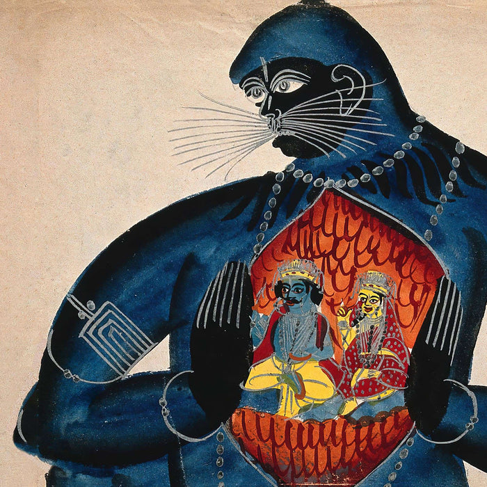 Ancient Hanuman Revealing Rama (Vishnu) and Sita in His Heart Vedic Hindu Folk Art Antique Giclée Fine Art Print