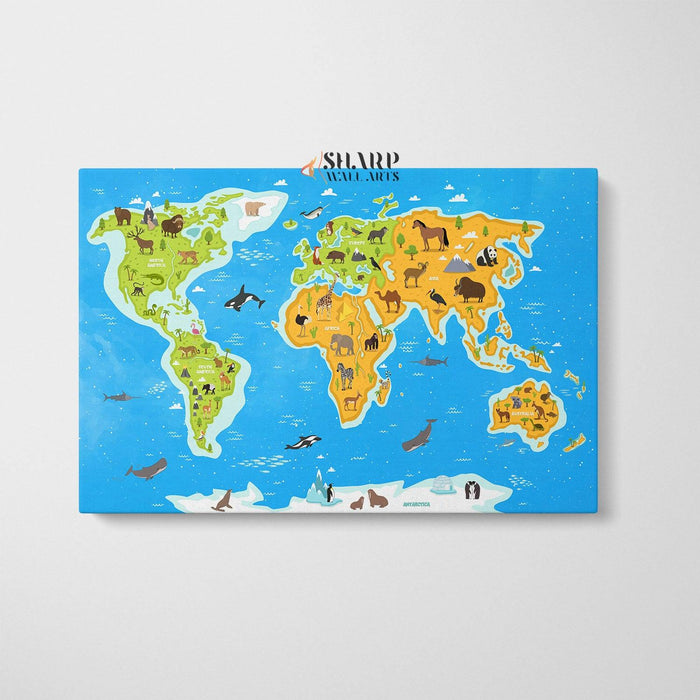 Animal World Map Print - Children's Room Decor - SharpWallArts