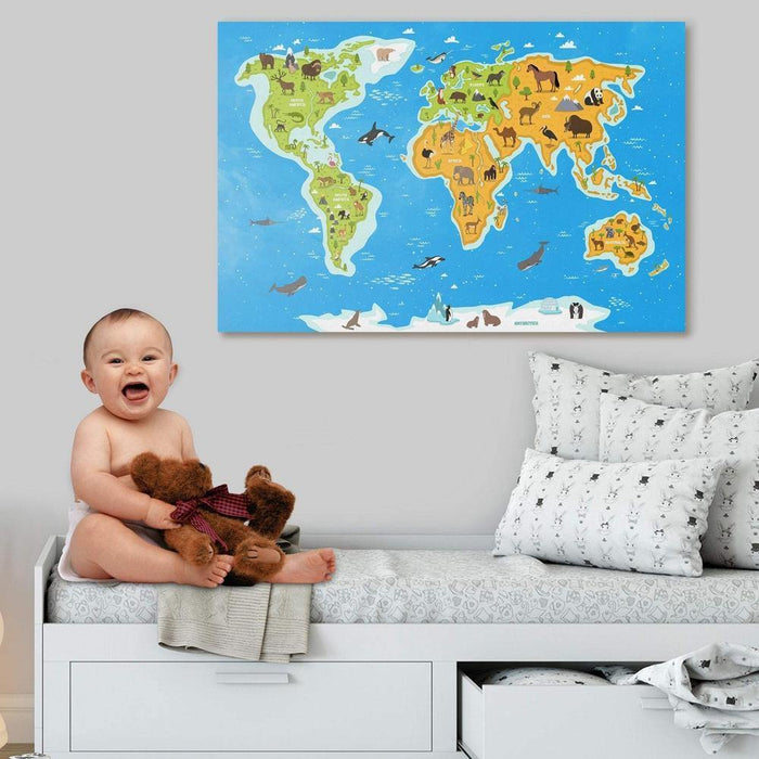 Animal World Map Print - Children's Room Decor - SharpWallArts
