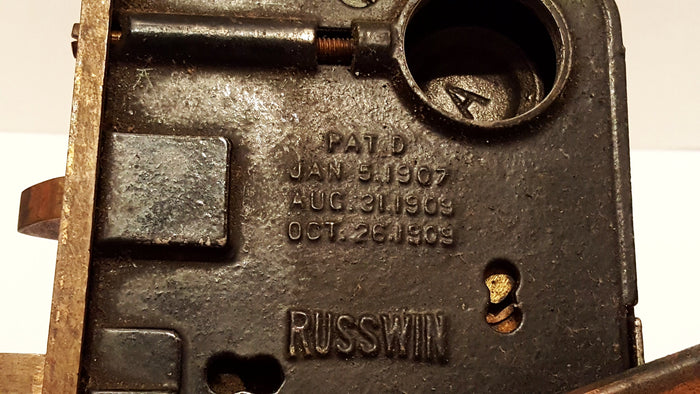 Antique Russwin Exterior Mortise Lock Set With Two Glass Knobs