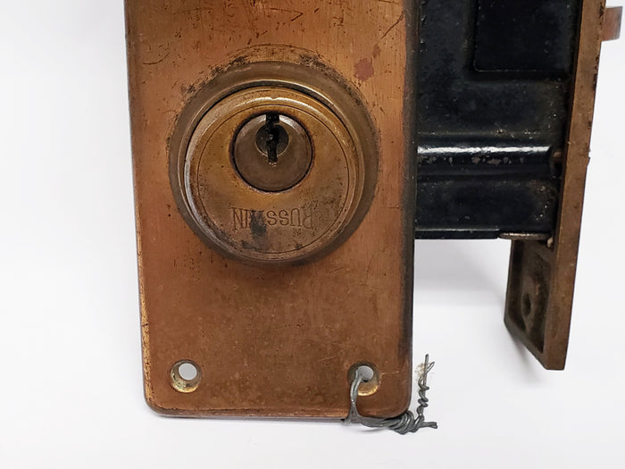 Antique Russwin Exterior Mortise Lock Set With Two Glass Knobs
