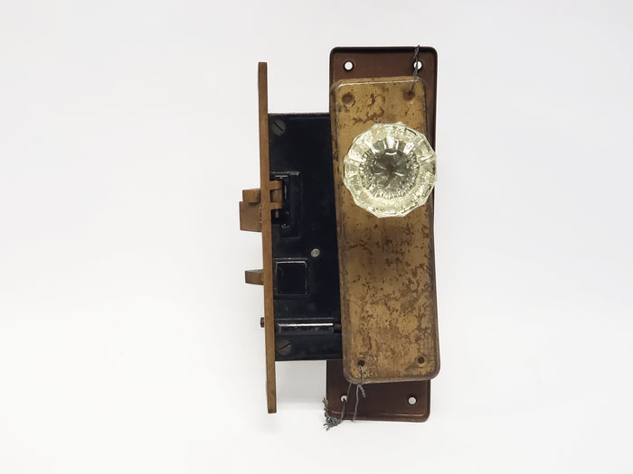 Antique Russwin Exterior Mortise Lock Set With Two Glass Knobs