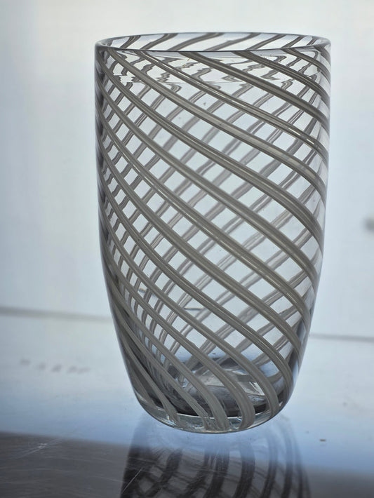 Art glass white swirl vase
