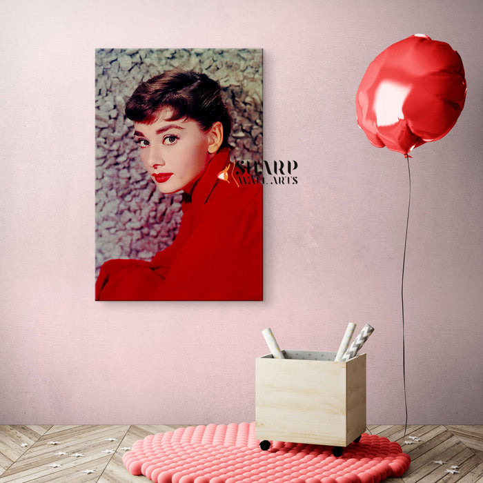 Audrey Hepburn In Red Dress Wall Art Canvas