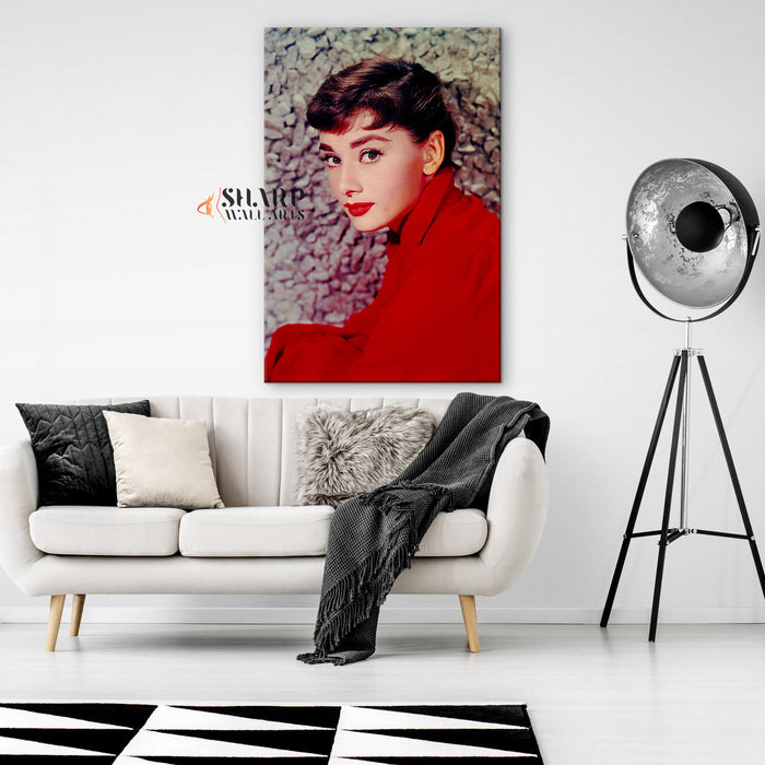 Audrey Hepburn In Red Dress Wall Art Canvas