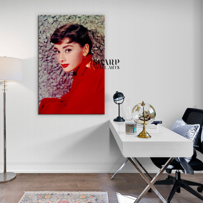Audrey Hepburn In Red Dress Wall Art Canvas