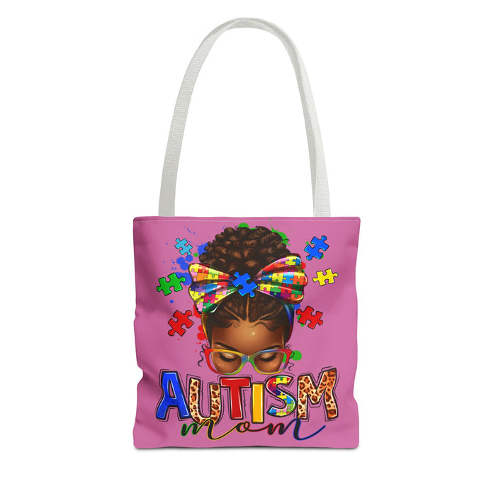 Autism Mom Tote Bag — Bright Puzzle Bow Awareness Tote