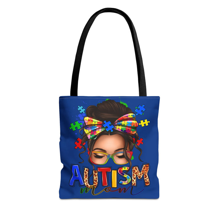 Autism Mom Tote Bag — Colorful Puzzle Ribbon Awareness AOP Tote