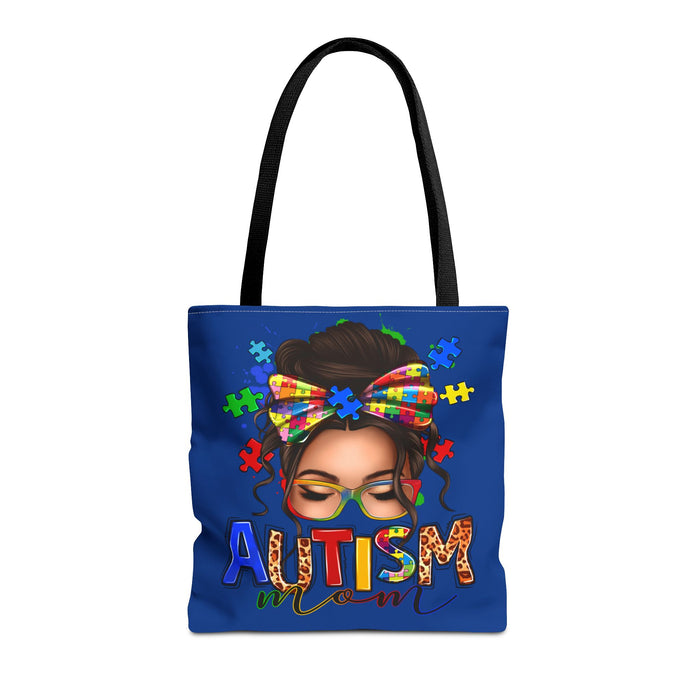 Autism Mom Tote Bag — Colorful Puzzle Ribbon Awareness AOP Tote