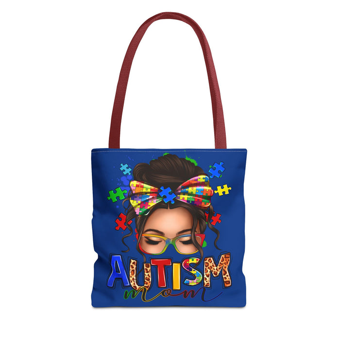 Autism Mom Tote Bag — Colorful Puzzle Ribbon Awareness AOP Tote