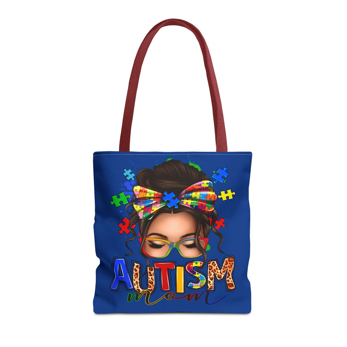 Autism Mom Tote Bag — Colorful Puzzle Ribbon Awareness AOP Tote
