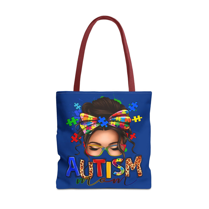 Autism Mom Tote Bag — Colorful Puzzle Ribbon Awareness AOP Tote