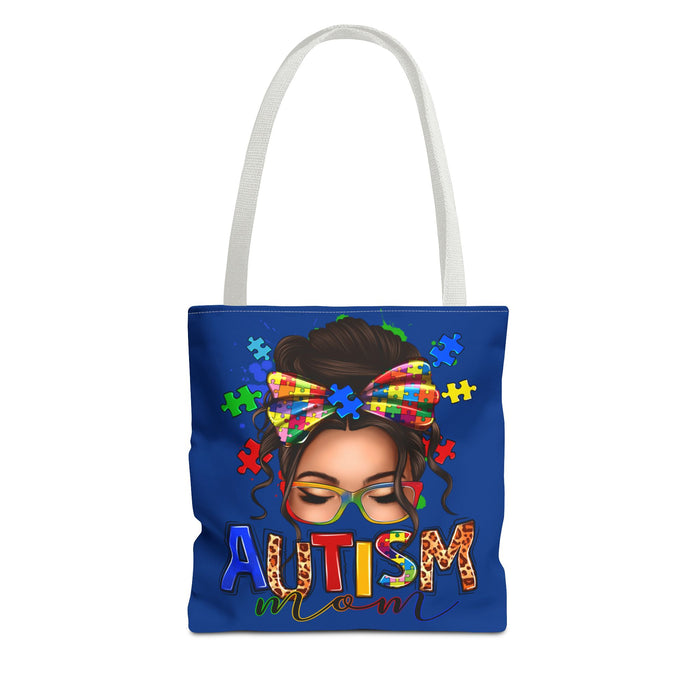 Autism Mom Tote Bag — Colorful Puzzle Ribbon Awareness AOP Tote